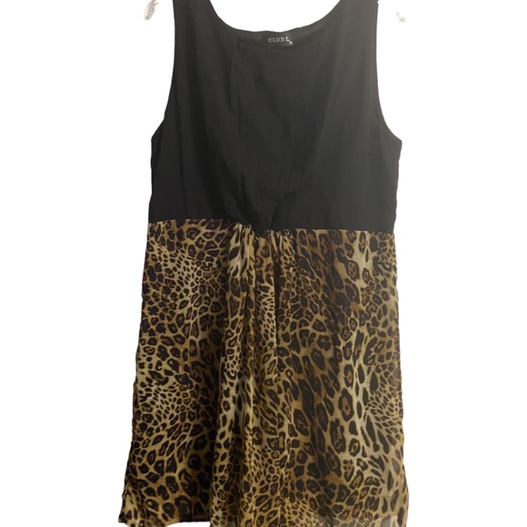 Club L sleeveless black cheetah print womens plus dress 1x scoop neck Black 18 - Picture 2 of 10